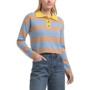 HOUSE OF HARLOW 1960 RUGBY STRIPED 100% CASHMERE CROP POLO SWEATER M